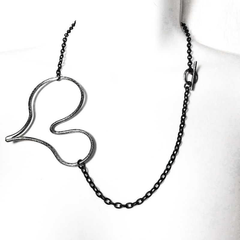 Big Heart Pendant in black silver, short style by Emanuela Aureli