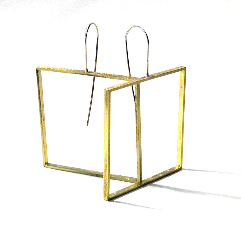 yellow brass big square slice earrings in the 