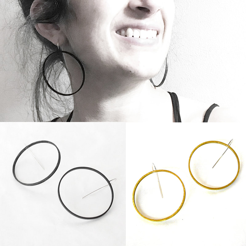 Circle Slice Earrings in black and yellow brass