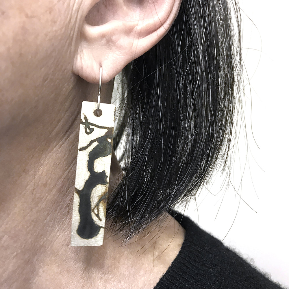 Black and White Graffiti Earrings#5, worn