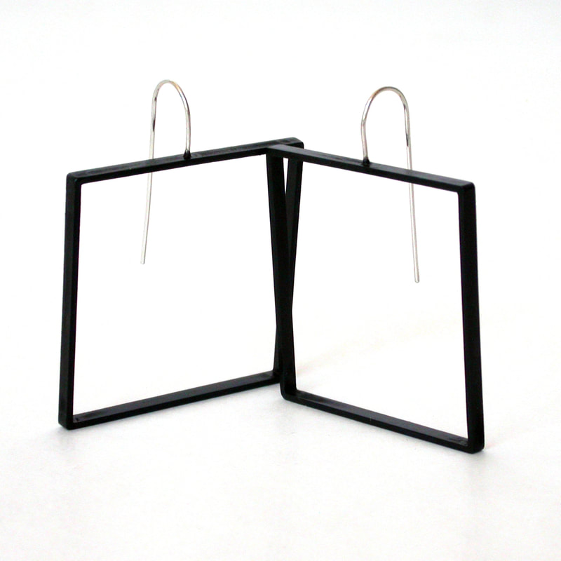 Medium Square Slice Earrings in black brass