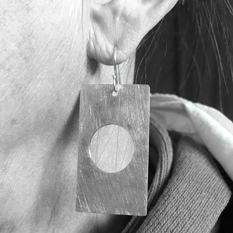 Pierced Rectangle Earrings in copper with circle cutout