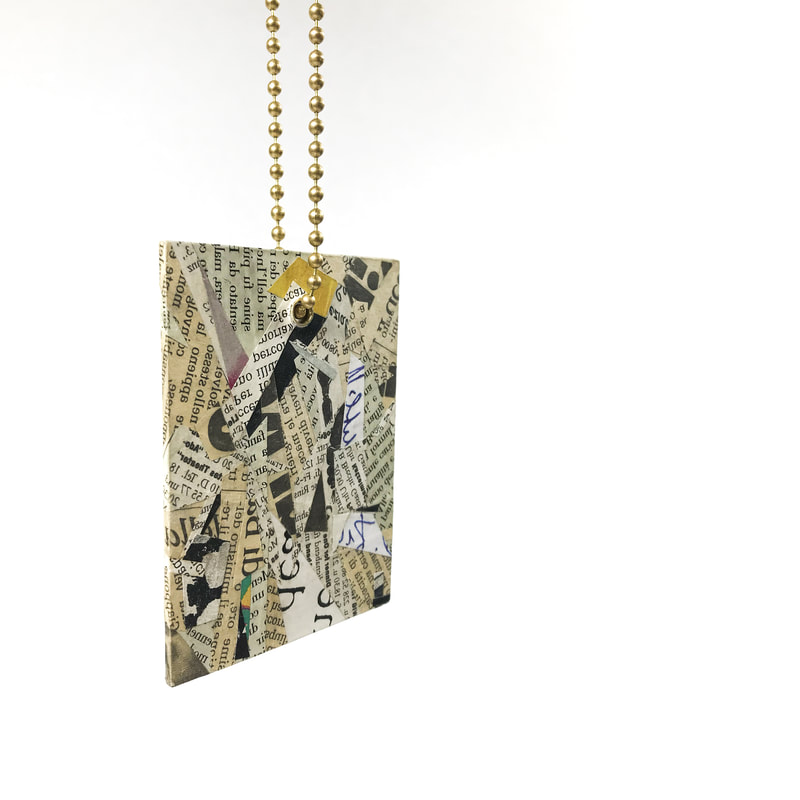 Big Rectangle Newspaper Pendant on a brass chain by Emanuela Aureli