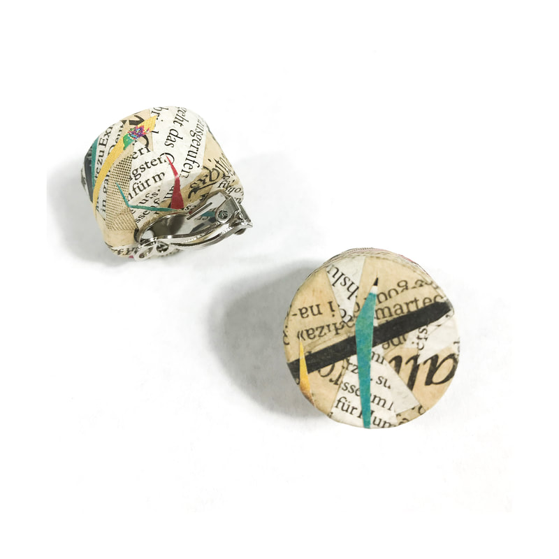 Flat Cylinder Newspaper Earrings, with clips by Emanuela Aureli (1991)