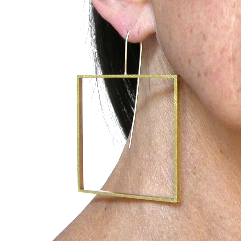 Big Square Slice Earrings in yellow brass