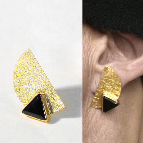 18K gold half moon earrings with fancy black onyx