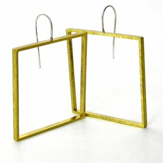 the square slice earrings in yellow brass