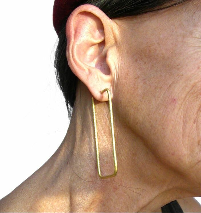 brass rectangle earrings