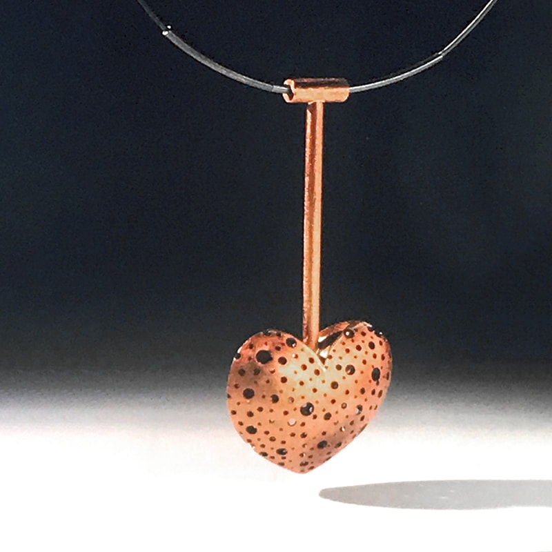 Heart Pendant in copper on an oxidized sterling silver cable - private collection, Boston/MA