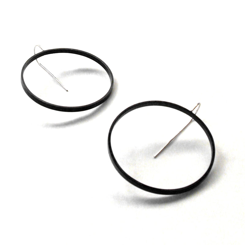 Medium Circle Slice Earrings in black brass  