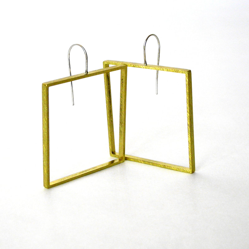 Medium Square Slice Earrings in yellow brass