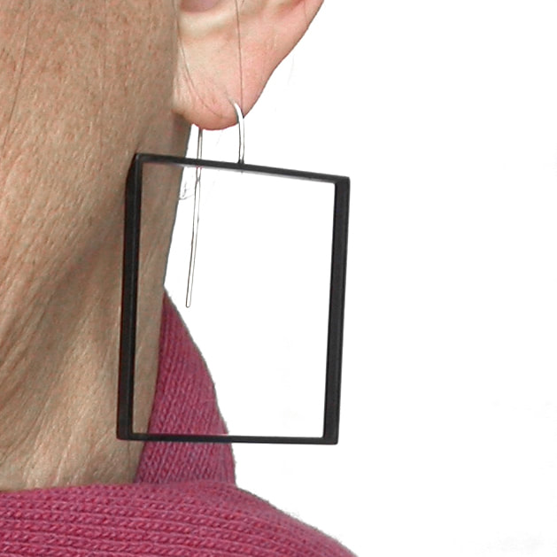 black brass medium square slice earrings