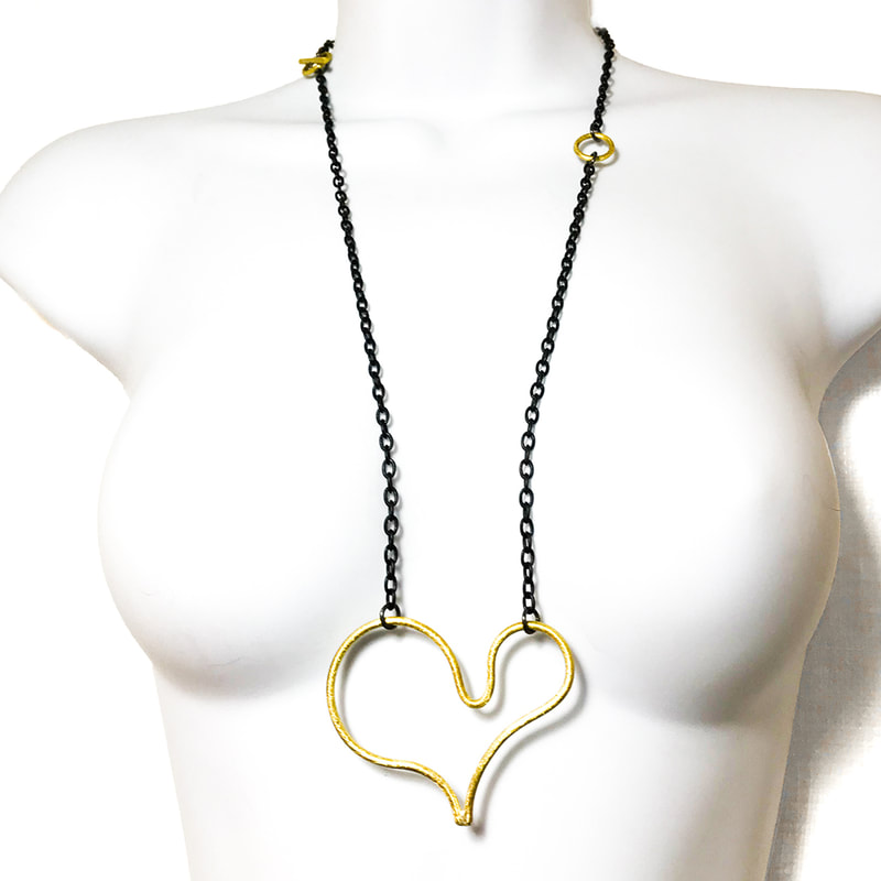 Simple Heart Pendant in lemon yellow brass, long style by Emanuela Aureli